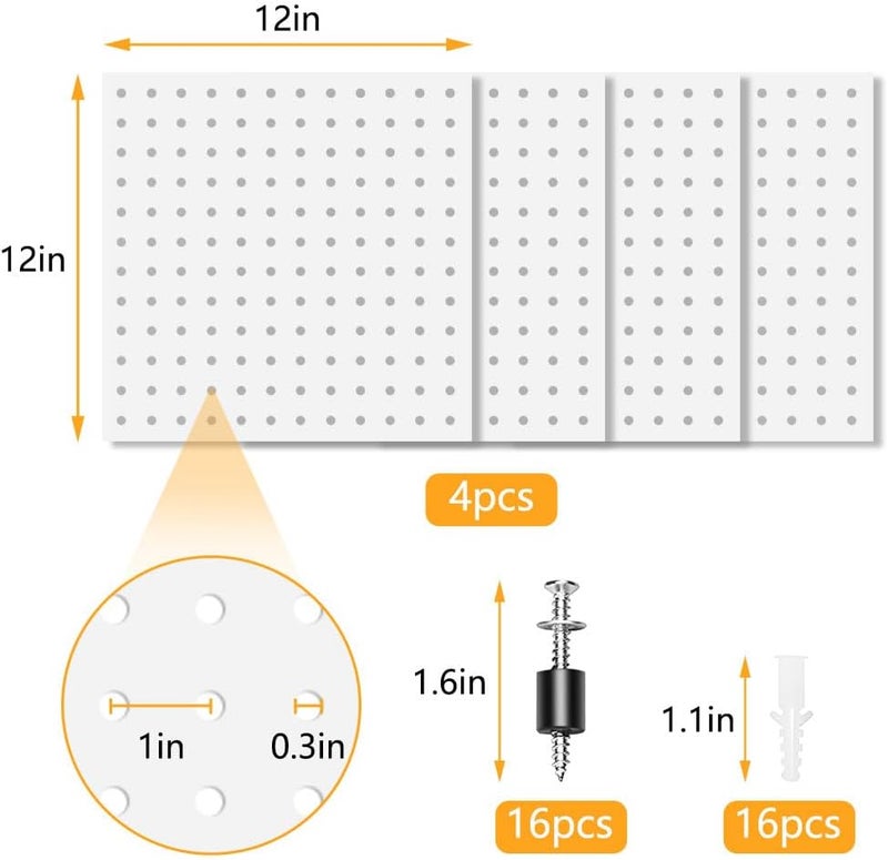 Dobures 4PCS Pegboard,Metal PegBoard, Peg Board Wall Organizer, Pegboard Storage System for Workbench, Shop, Shed Modular Peg Board Organizer Board Kit - Image 4